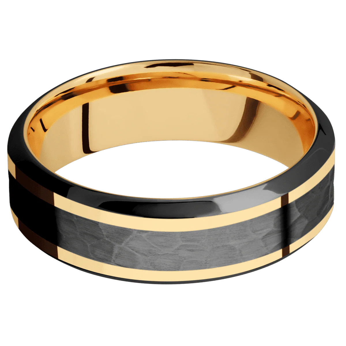 Zirconium + Hammer , Polish Finish + 10K Yellow Gold - Image 3