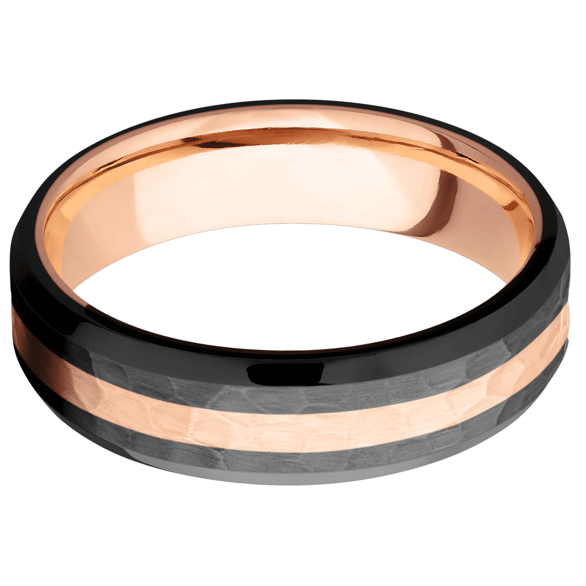 Zirconium + Hammer , Polish Finish + 14K Rose Gold - Image 3