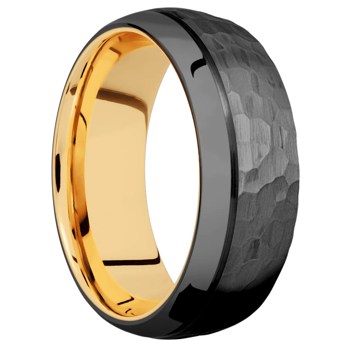 Zirconium + Hammer , Polish Finish + 14K Yellow Gold