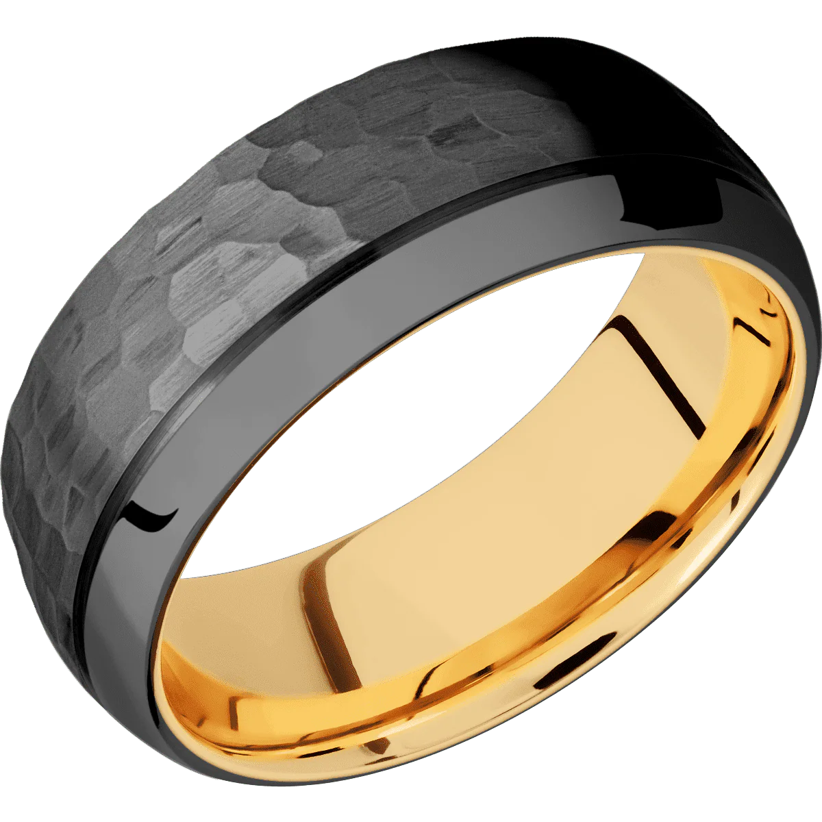 Zirconium + Hammer , Polish Finish + 14K Yellow Gold - Image 2