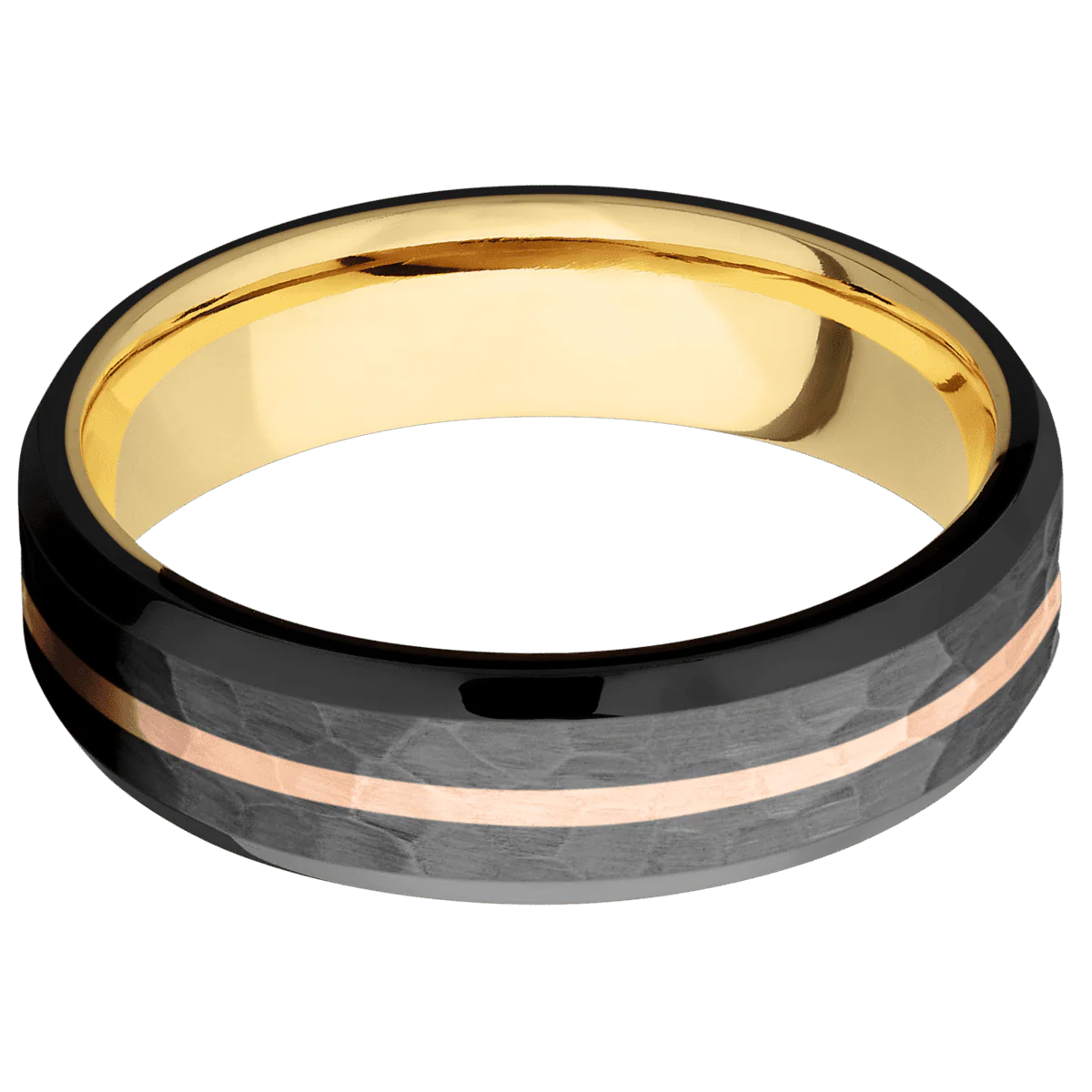 Zirconium + Hammer , Polish Finish + 14K Yellow Gold - Image 3