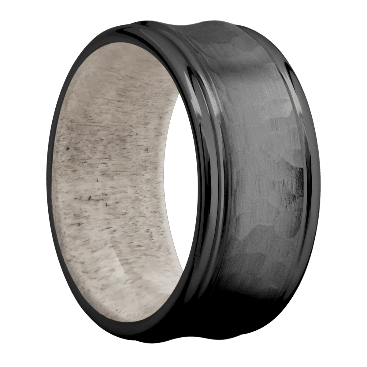 Zirconium + Hammer , Polish Finish + Antler