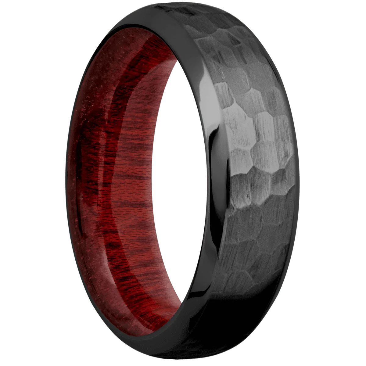 Zirconium + Hammer , Polish Finish + Blood Wood