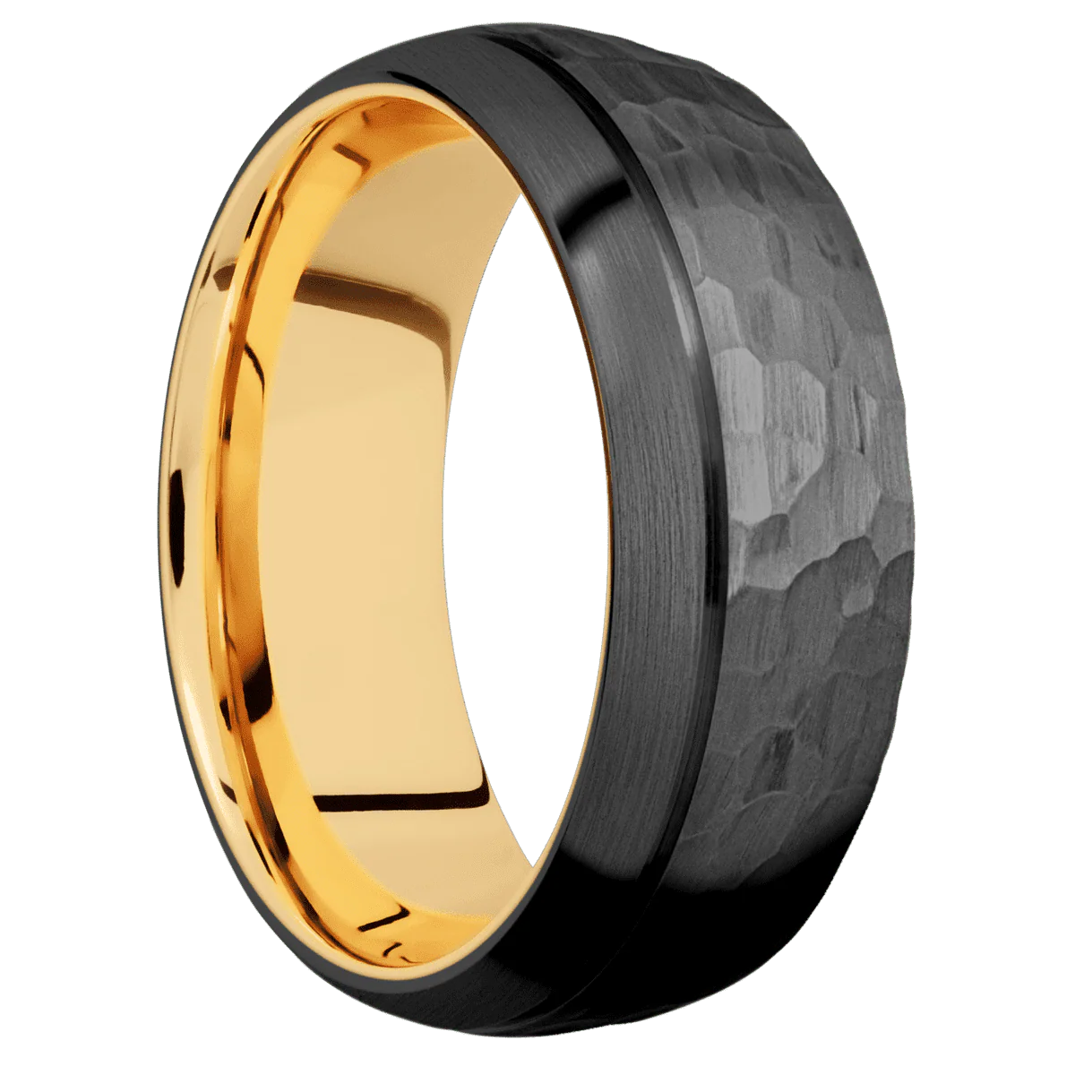 Zirconium + Hammer , Satin Finish + 14K Yellow Gold