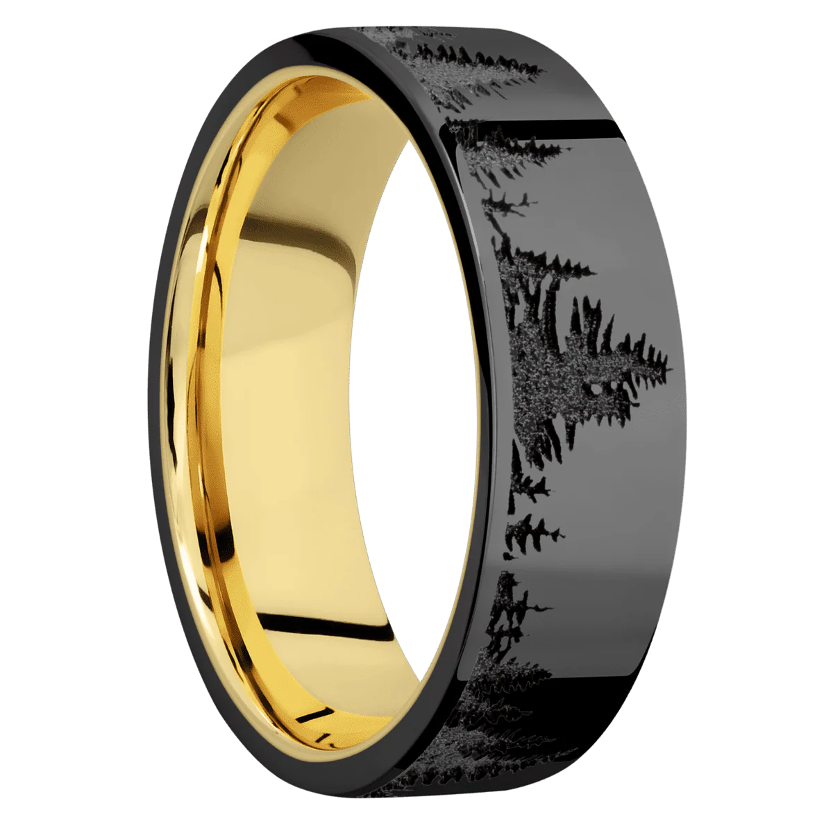 Zirconium + Polish Finish + 14K Yellow Gold