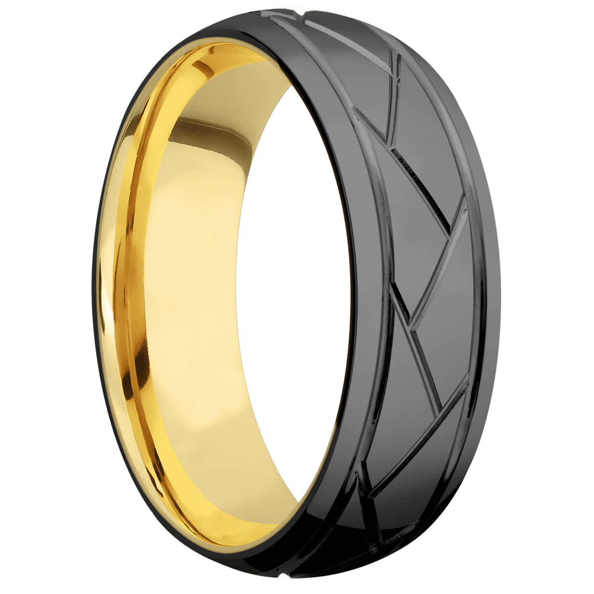 Zirconium + Polish Finish + 14K Yellow Gold