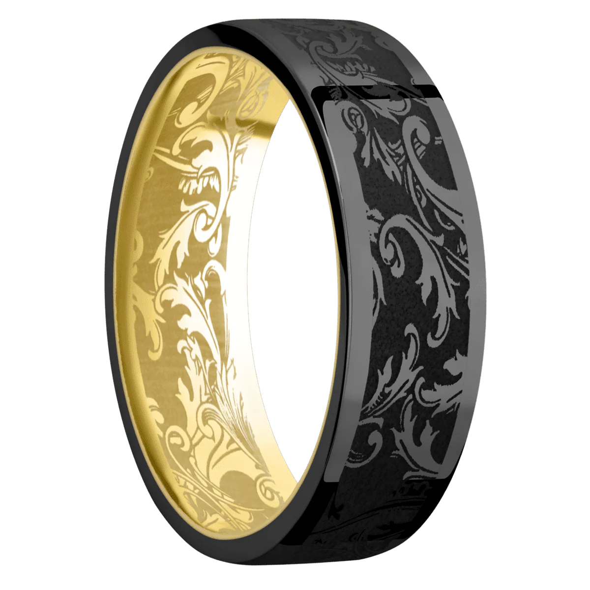 Zirconium + Polish Finish + 14K Yellow Gold