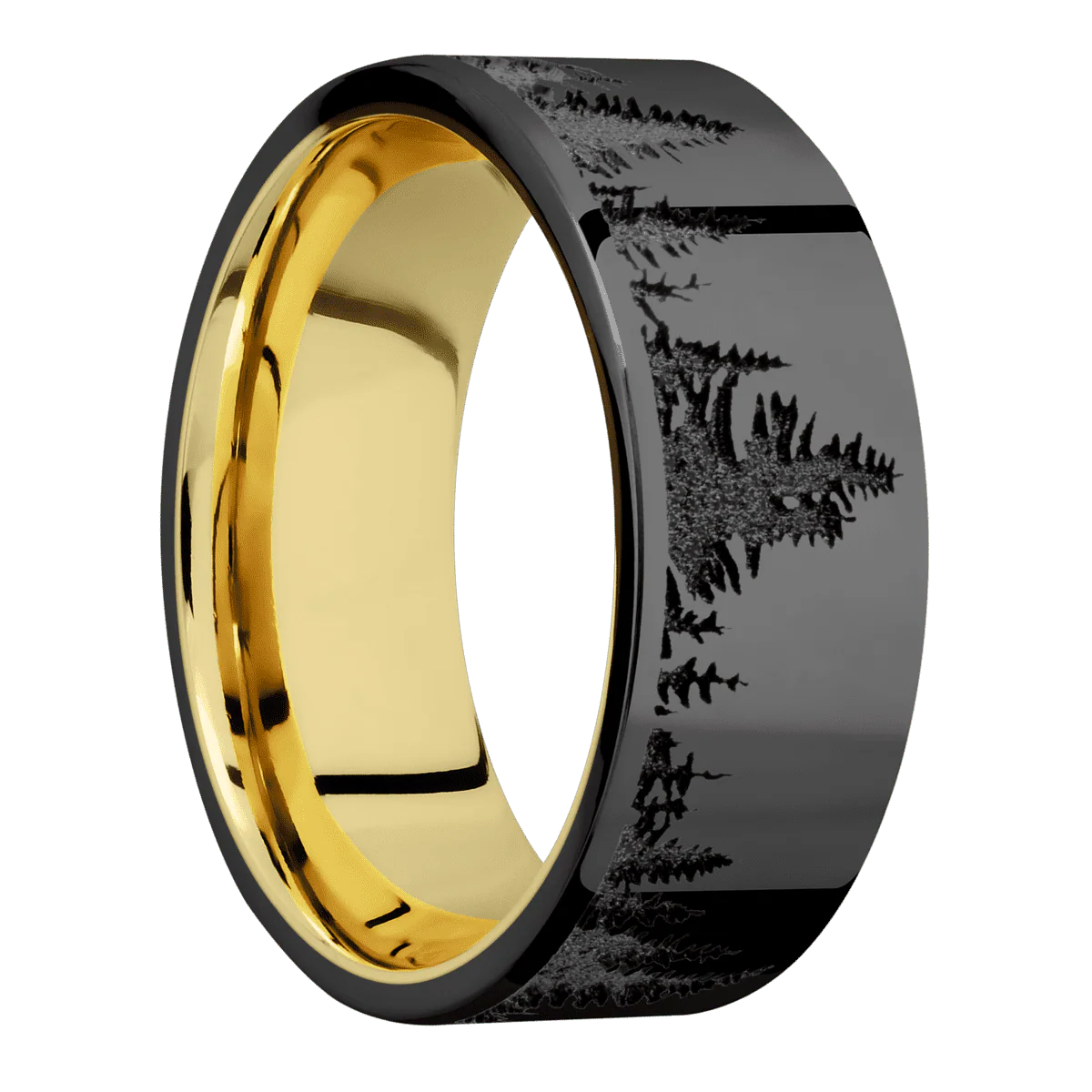Zirconium + Polish Finish + 18K Yellow Gold