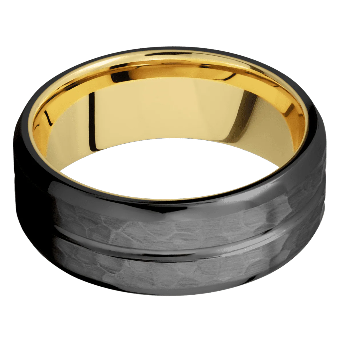 Zirconium + Polish , Hammer Finish + 10K Yellow Gold - Image 3