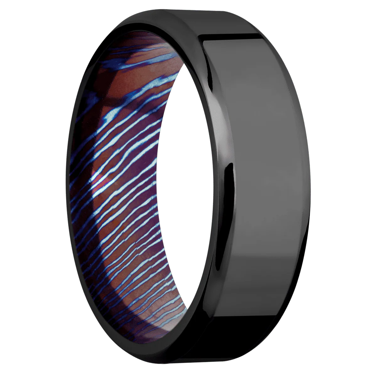 Zirconium + Polish , Polish Finish + Titanium Damascus