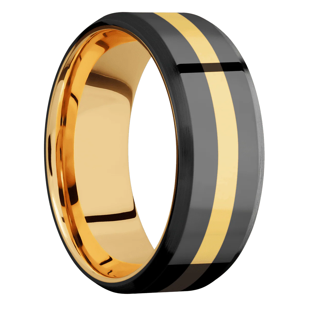 Zirconium + Polish , Satin Finish + 14K Yellow Gold