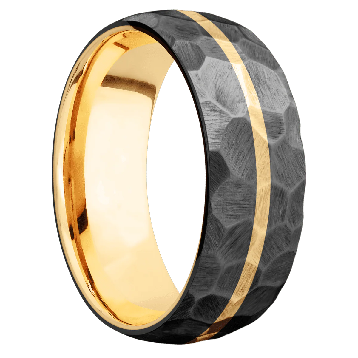 Zirconium + Rock Finish + 14K Yellow Gold