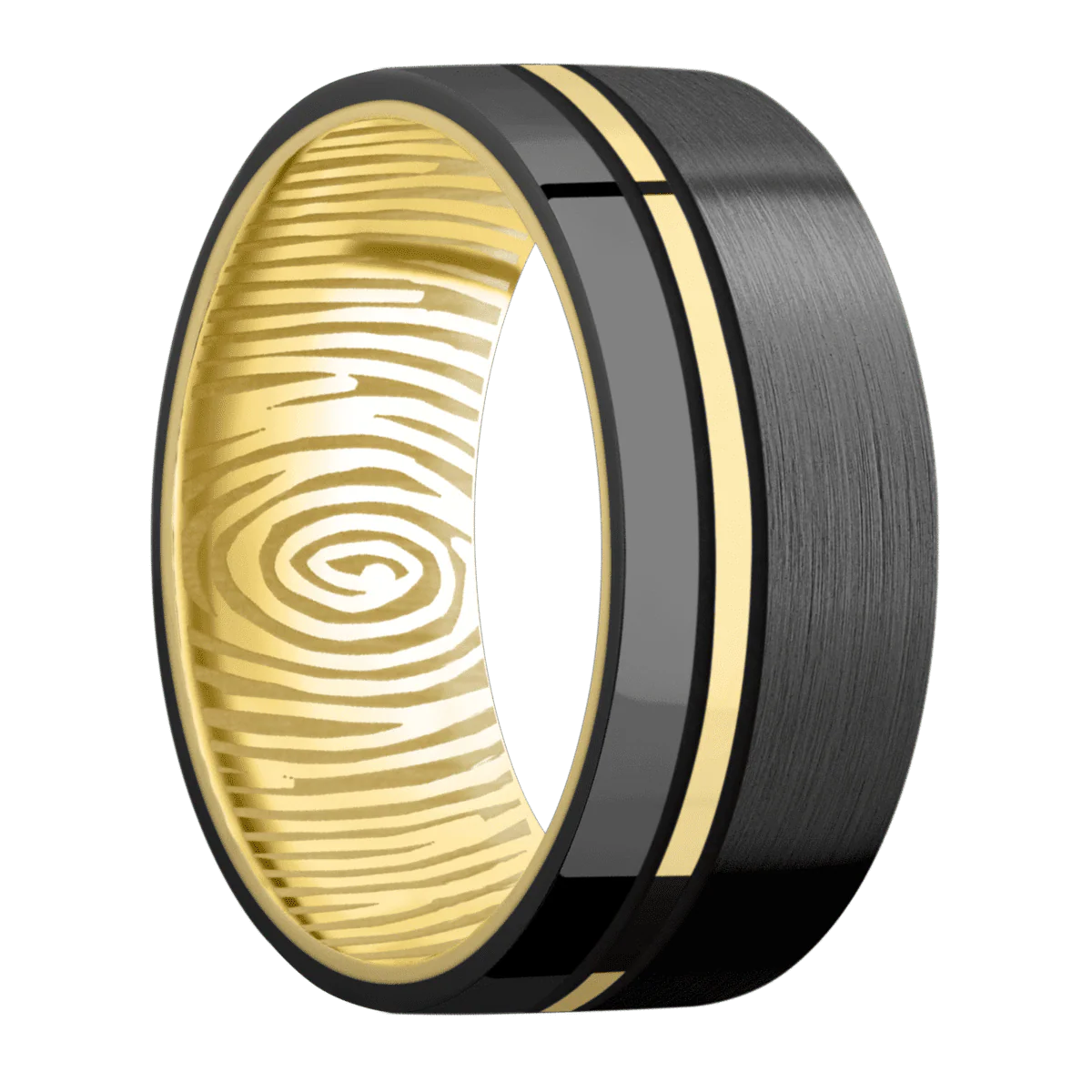 Zirconium + Satin , Polish Finish + 14K Yellow Gold