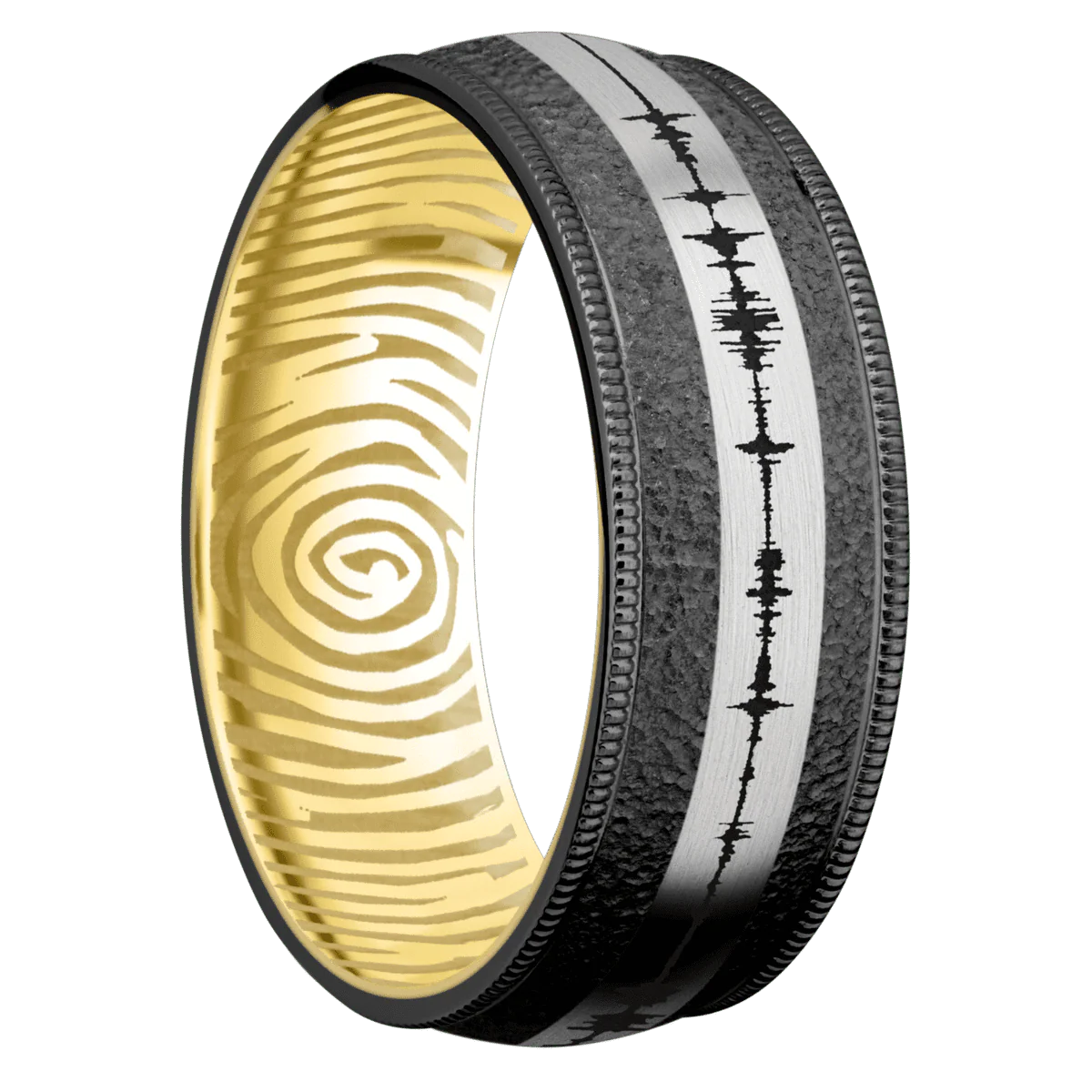 Zirconium + Stipple Finish + 10K Yellow Gold
