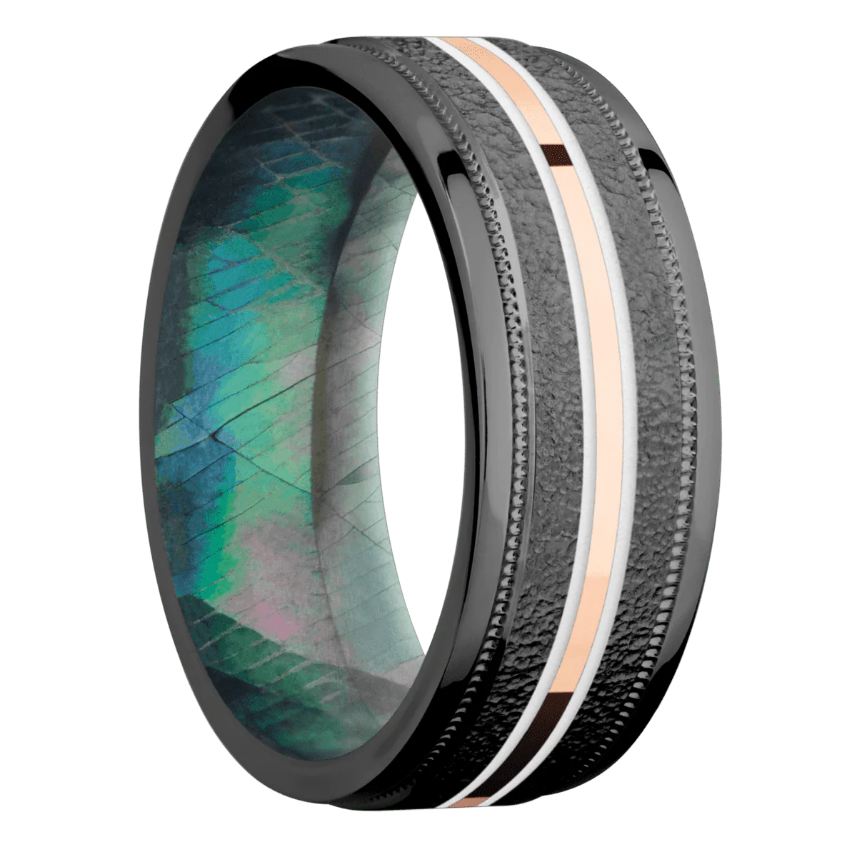 Zirconium + Stipple , Polish Finish + Black Mother of Pearl